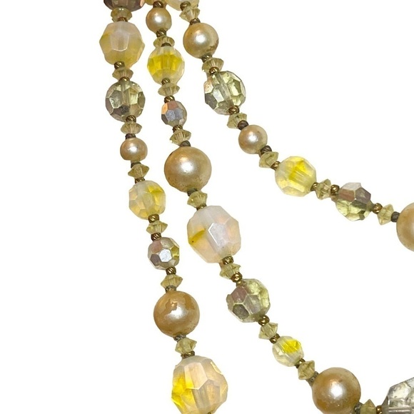 Vendome Yellow & Grey Aurora Borealis Crystal & Pearl Beaded Long Wrap Necklace - Picture 5 of 10